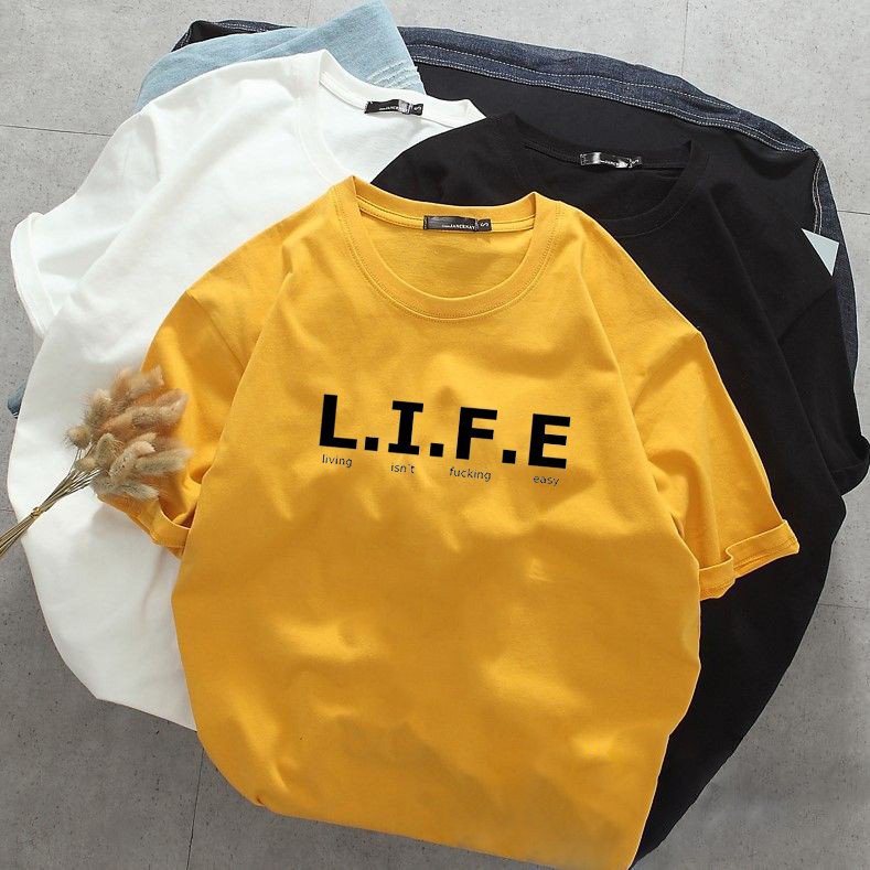 Áo thun nam nữ form rộng chữ kiểu LIFE vải dày mịn 20T2780