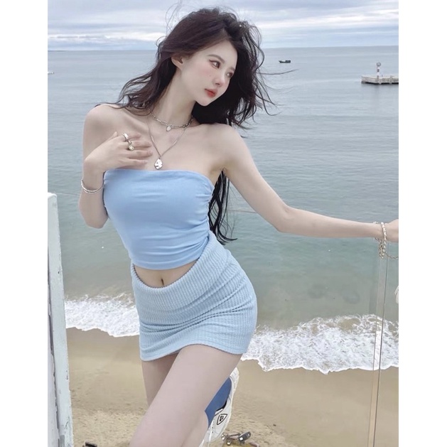 Áo ống croptop + chân váy Ulzzang