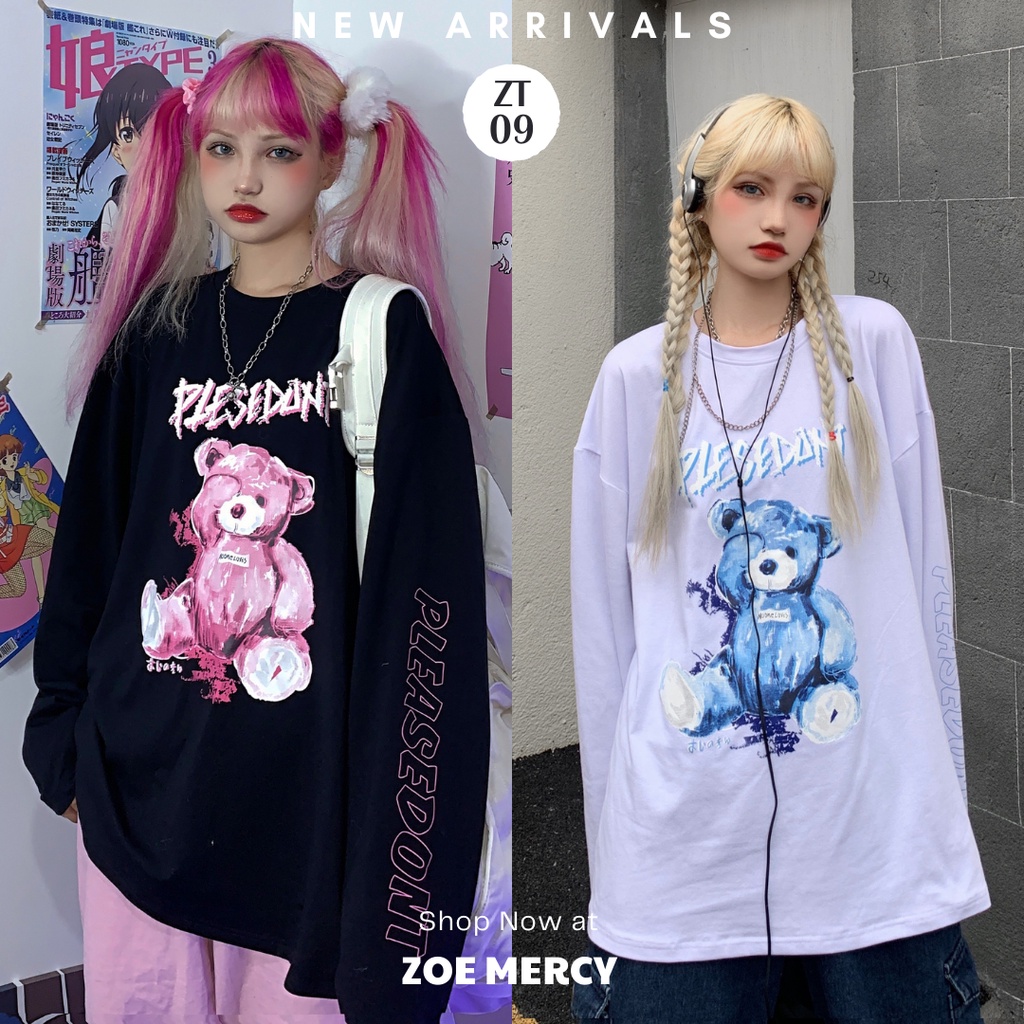 [SẴN]- Áo thun tay dài in hình gấu Unisex phong cách Ulzzang (ZT09)
