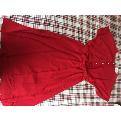 Váy đỏ cộc tay dáng dài buộc nơ eo Vintage (ORDER- sẵn L, XL)- Có ảnh thật