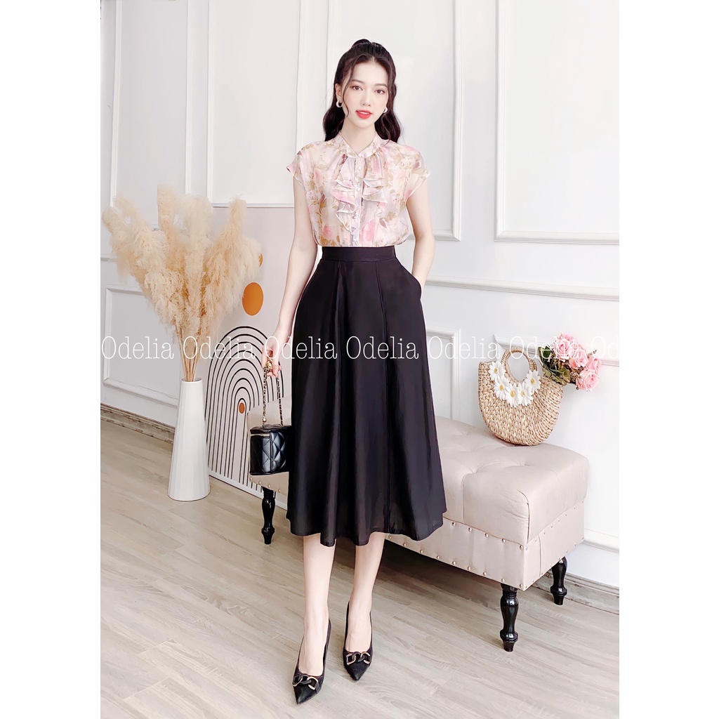 Áo sơ mi hoạt tiết Odelia bèo nhún - A6263