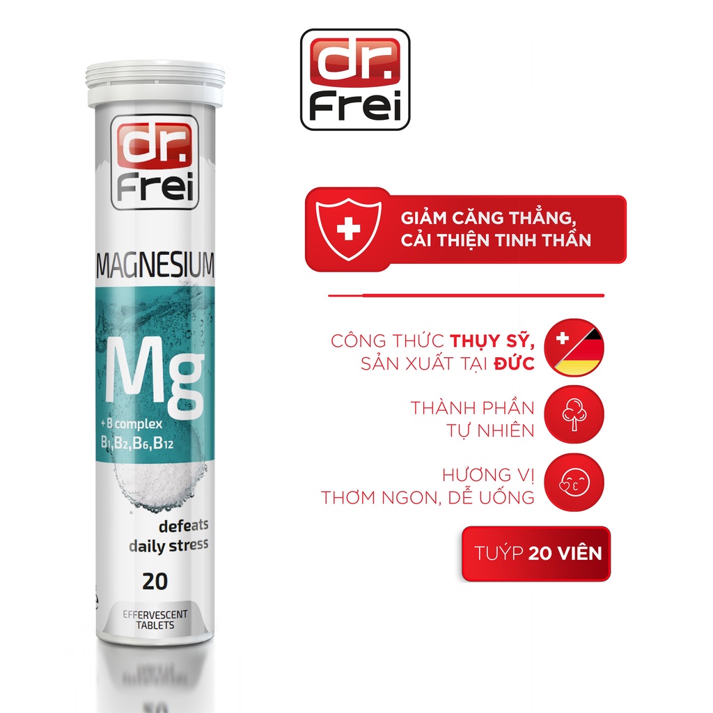 Viên Sủi Hỗ Trợ Stress Dr. Frei Magnesium + B complex (20 Viên)