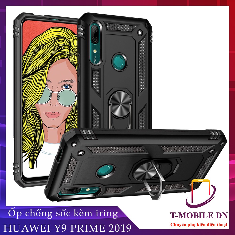 Ốp lưng Huawei Nova 3e P30 Lite Y7 Pro Y9 Prime 2019 chống sốc 2 lớp kèm nhẫn iring làm giá đỡ