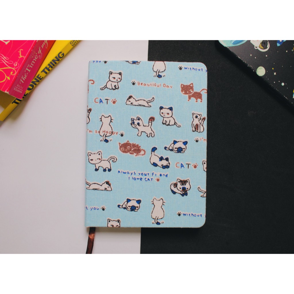 Sổ tay hoạ tiết mèo - fabric notebook - sổ bìa vải hình mèo