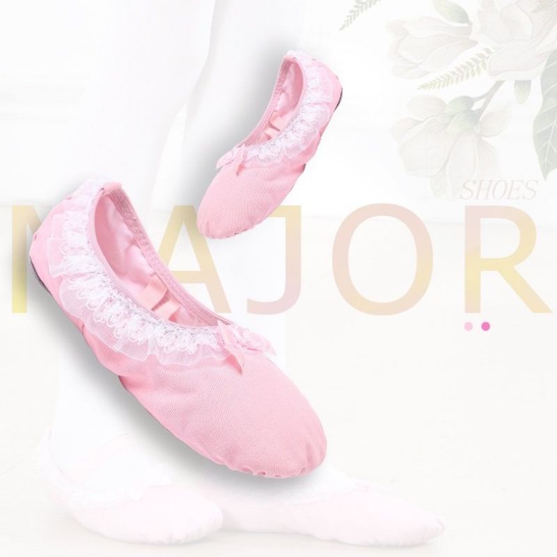 Giày múa ballet vải canvas viền ren nơ