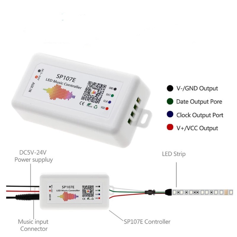 SP107E  BỘ ĐIỀU KHIỂN LED FULL MÀU NHÁY THEO NHẠC ĐIỀU KHIỂN QUA APP MOBILE BLUETOOTH | BigBuy360 - bigbuy360.vn