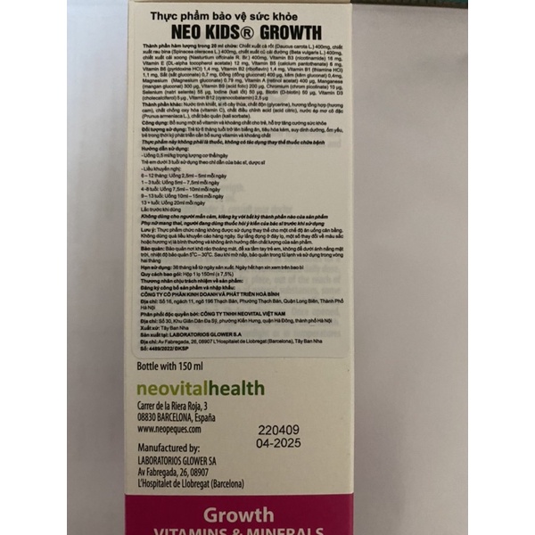 Neo kids growth bổ sung vitamin và khoáng chất cho trẻ
