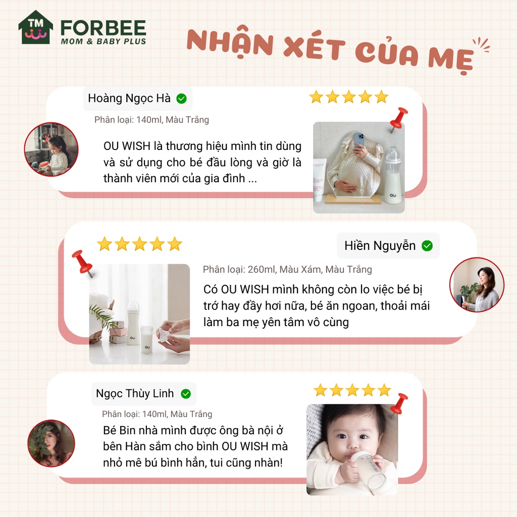 Bình sữa cho bé OU:WISH hàn quốc, cao cấp mềm mại 260ml - FORBEE