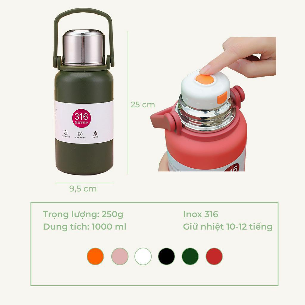 Bình nước giữ nhiệt Lason Pastel 1000ml, inox 316, giữ nhiệt 10-12 tiếng BN002