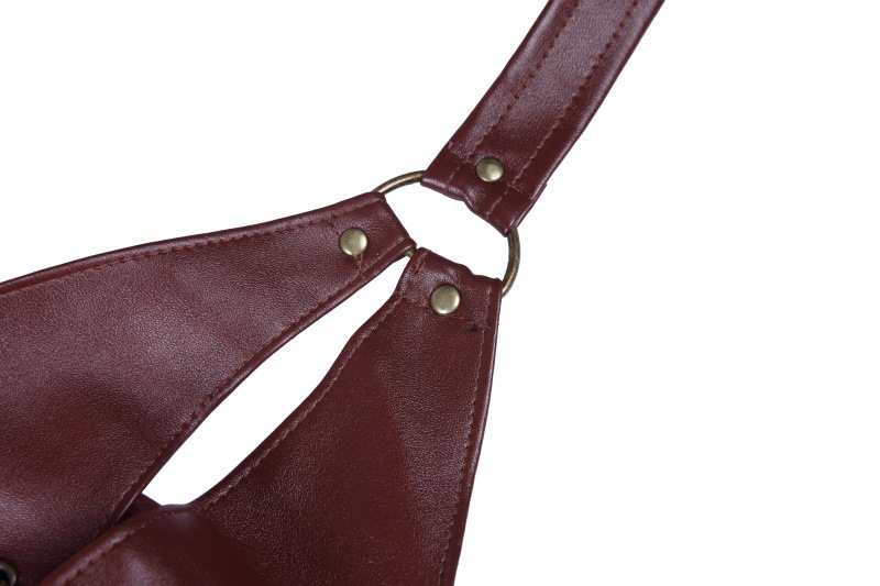 Brown 4-steel bone leather corset with belt halter corset