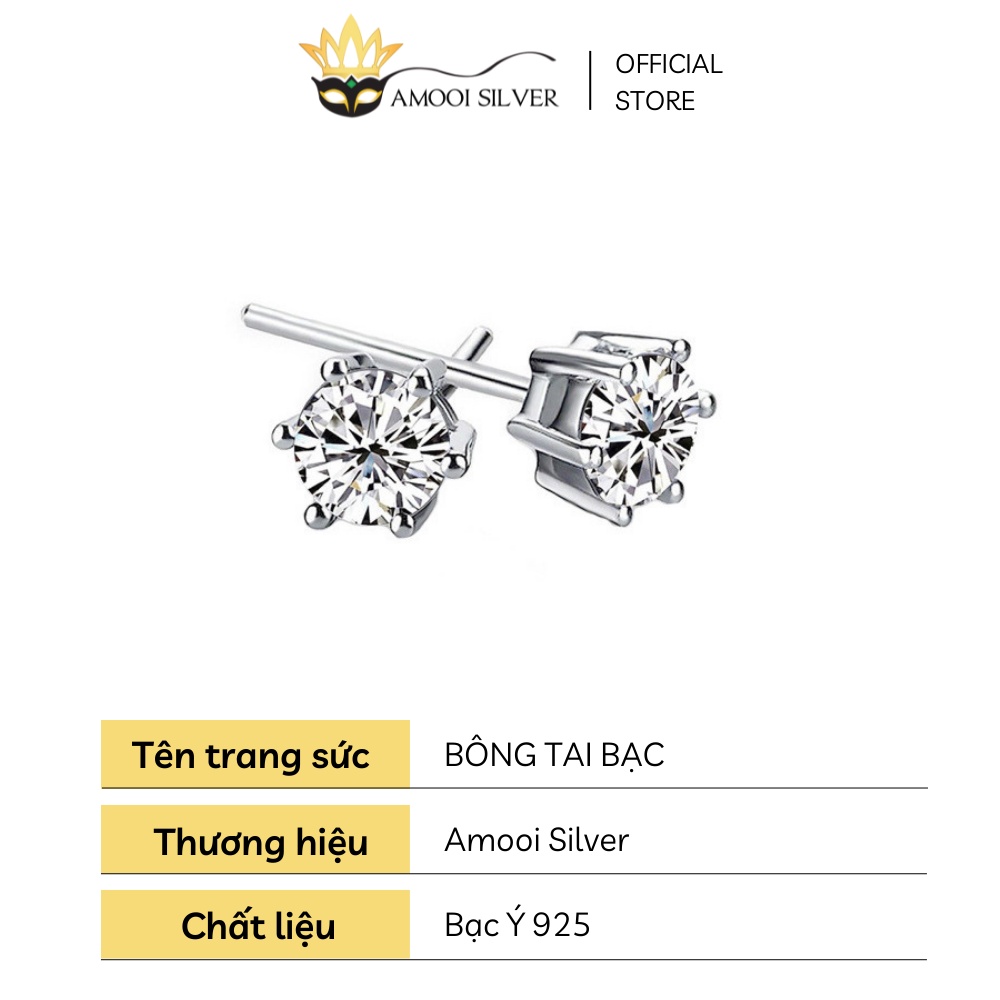 Bông tai bạc S925 nụ 6 chấu - Amooi Silver AB133