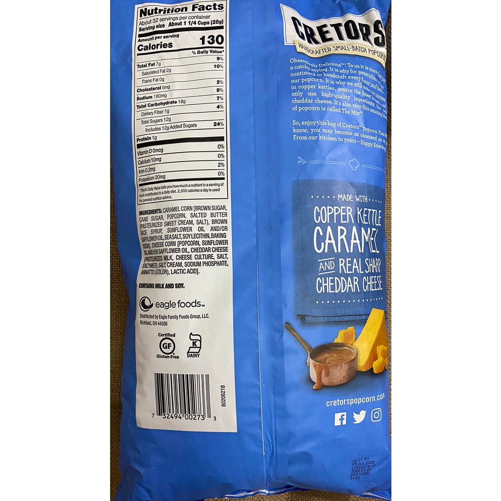 Bắp Cretors Cheese & Caramel mix 2 vị 908g