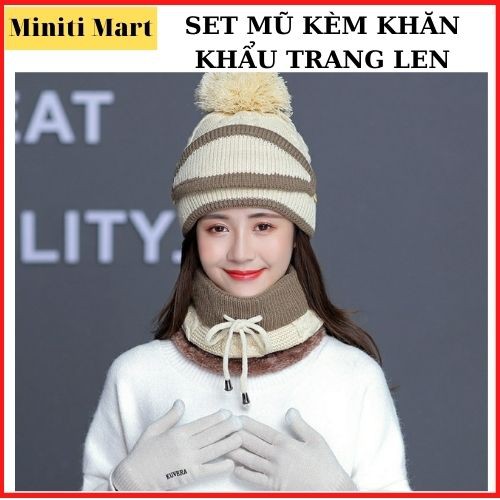 Set Mũ Len Nữ Kèm Khẩu Trang Khăn Quàng 3.1, Sét Nón Len, Combo Mũ Len+Khẩu Trang Khăn Quàng Phong Cách Hàn Quốc Unisex