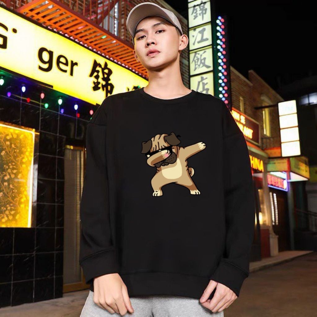 ÁO SWEATER NỈ UNISEX IN CÚN ĐEO GƯƠNG SIÊU NGẦU ÁO NỈ TAY DÀI FORM NAM NỮ ĐỀU MẶC ĐƯỢC