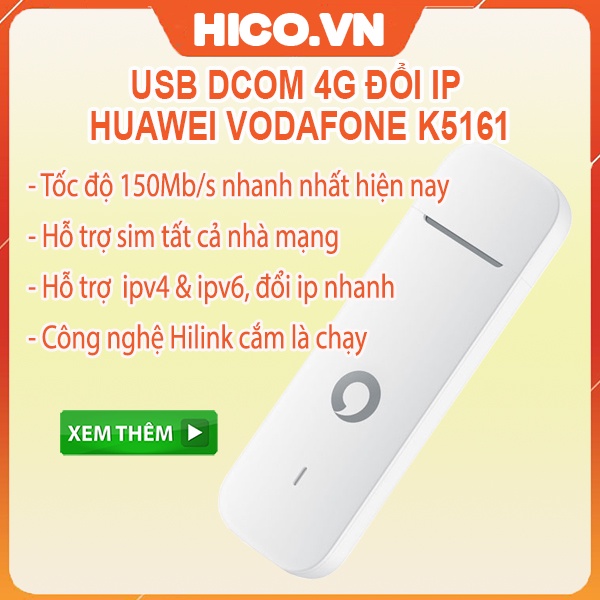 Usb Dcom Huawei 4G E3372 K5161 Tốc Độ 150Mb - Hỗ Trợ Đổi IP IVP6 - Công Nghệ HiLink - Cắm Là Chạy , Hàng chính hãng
