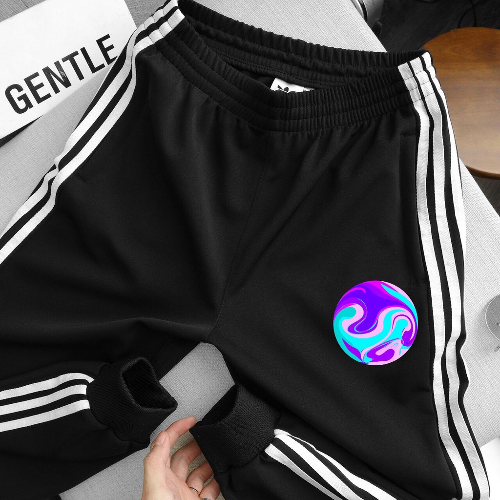 Quần jogger thể thao nỉ nam nữ_Quần thun dài nam 3 sọc thu đông chất liệu poly thể thao