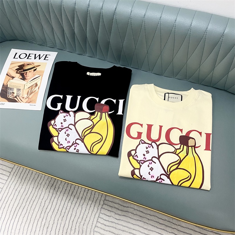 Gu Áo Ngắn Tay Thoải Mái In Logo Ba Quả Chuối Mèo Phía Trước Dễ Thương Thoải Mái Chống Tuổi Teen