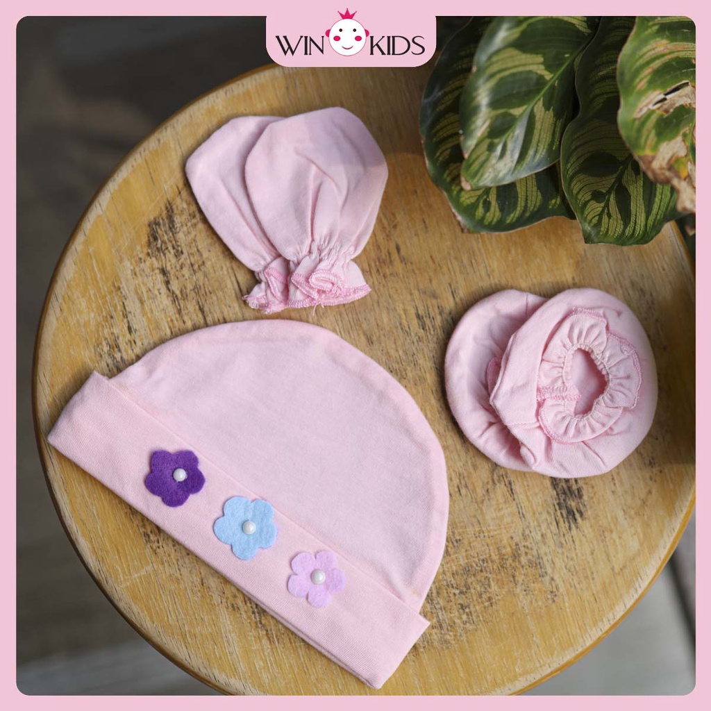 Bao tay, bao chân, nón bé sơ sinh vải cotton Winkids chuyên thời trang trẻ em
