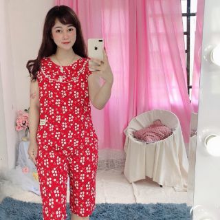 Bộ lanh kẻ và hoa siêu mát