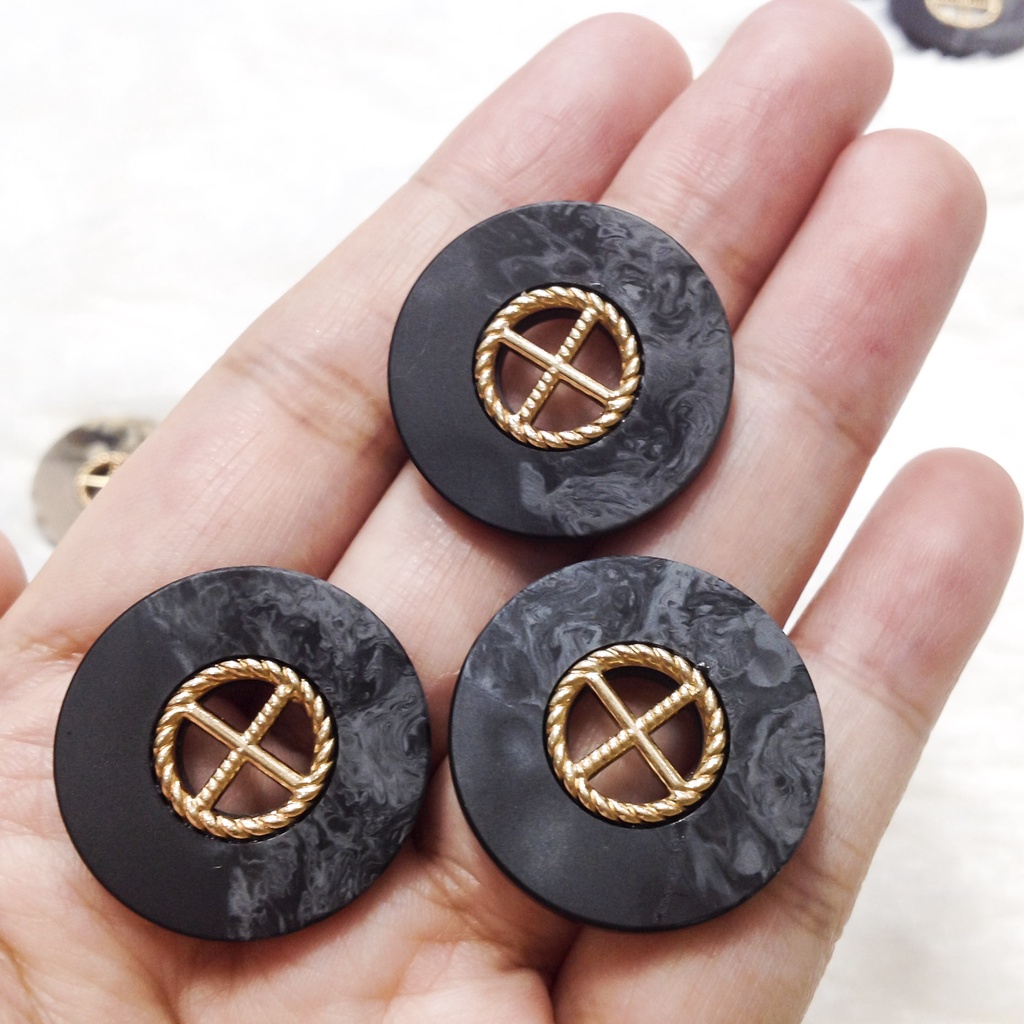 Khuy áo khoác vest Nút dạ tweed sang trọng vân xà cừ mờ cúc viền vàng siêu đẹp đính kết trang phục vintage