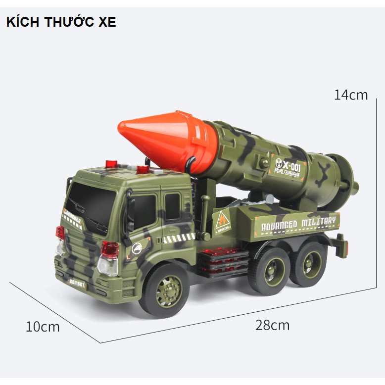 Xe ô tô quân đội đồ chơi trẻ em tỉ lệ 1:16 - Xe mô hình có âm thanh và đèn chạy đẩy trớn bằng bánh đà