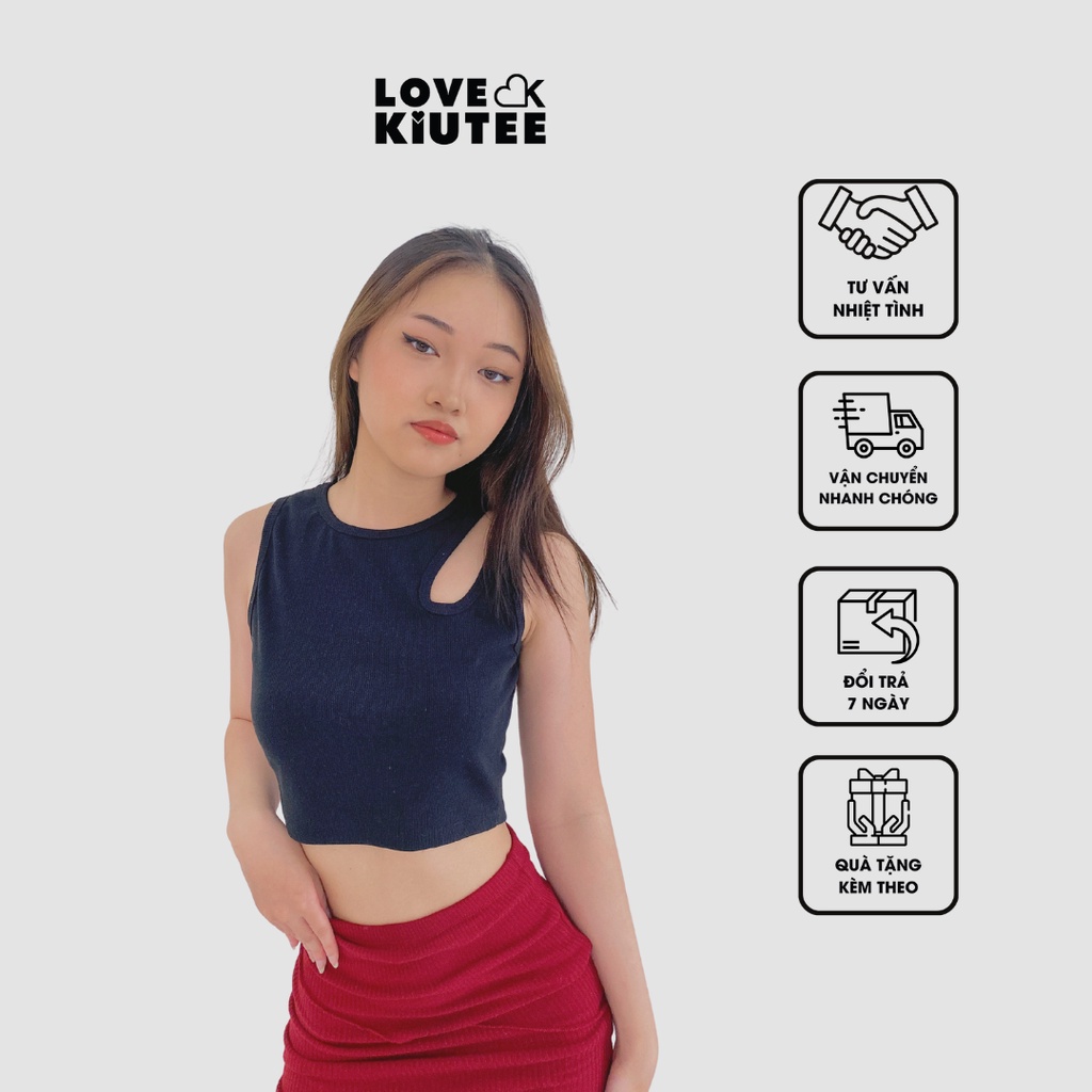 Áo ngắn kiểu croptop xẻ vai Seen Your Type Tank Top màu trắng đen LOVEKIUTEE