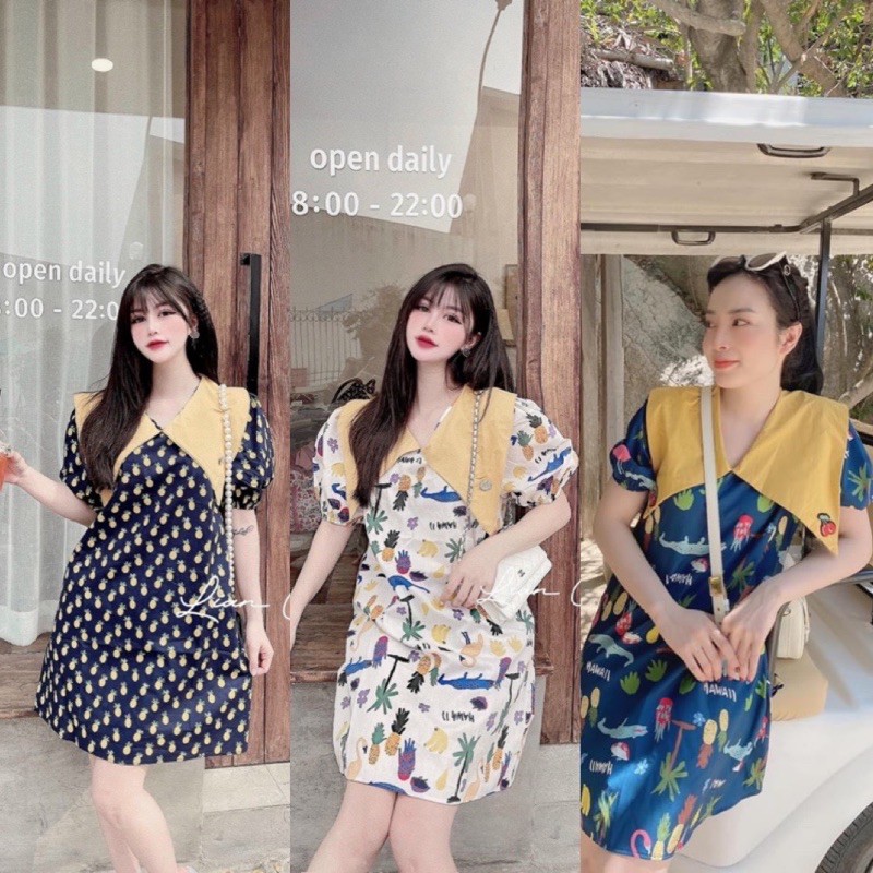 BÁN SỈ VÁY HOẠ TIẾT PHA CỔ VÀNG CHO NỮ