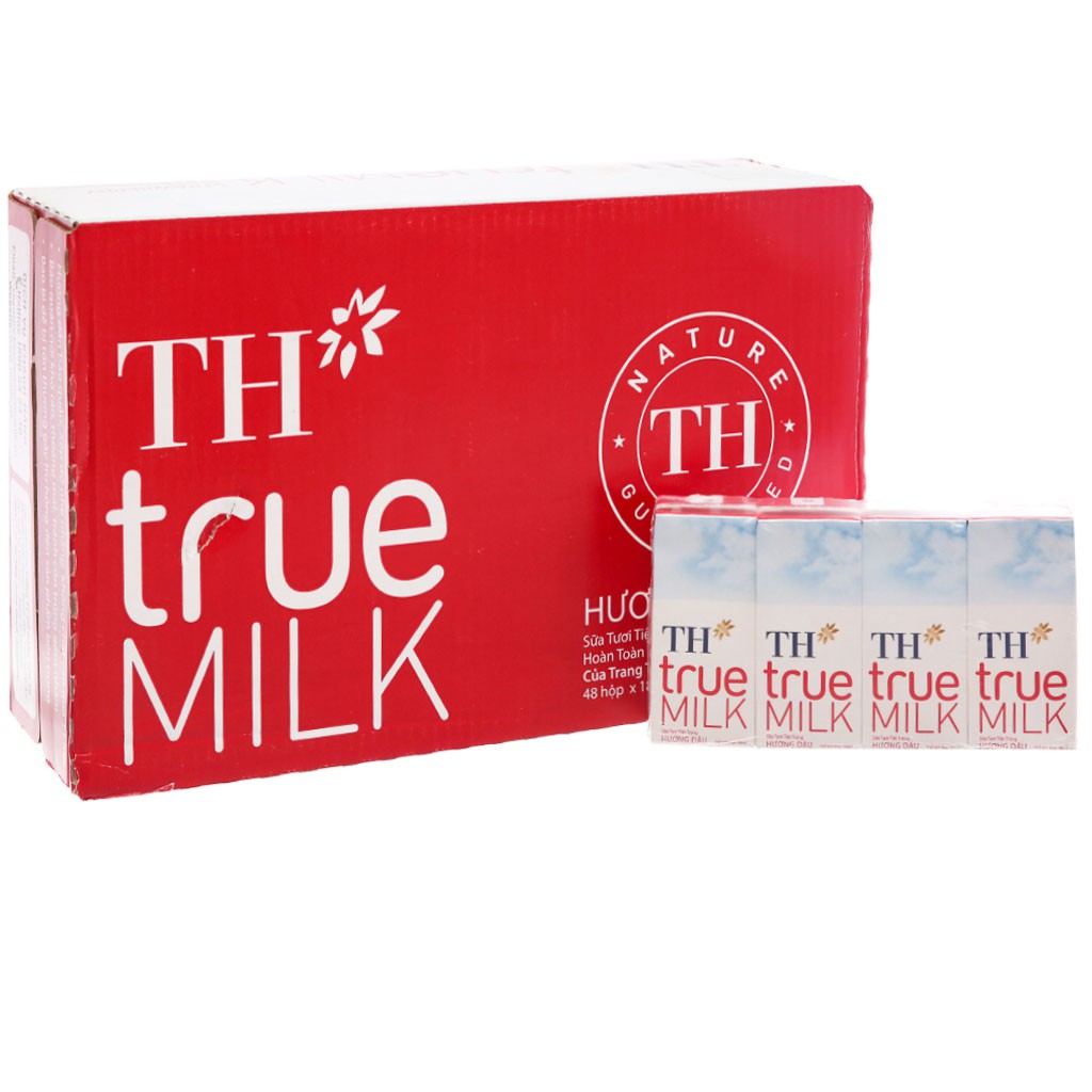 [CHÍNH HÃNG] Sữa Tươi Tiệt Trùng TH True Milk Hương Dâu Thùng 48 Hộp x 180ml