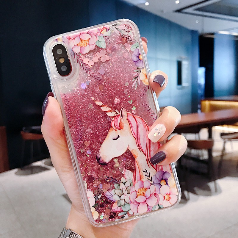 Ốp Điện Thoại Kim Tuyến Chảy Hình Kỳ Lân Và Hoa Xinh Xắn Cho Huawei P20 P30 P40 Mate30 Pro Nova7 Glory