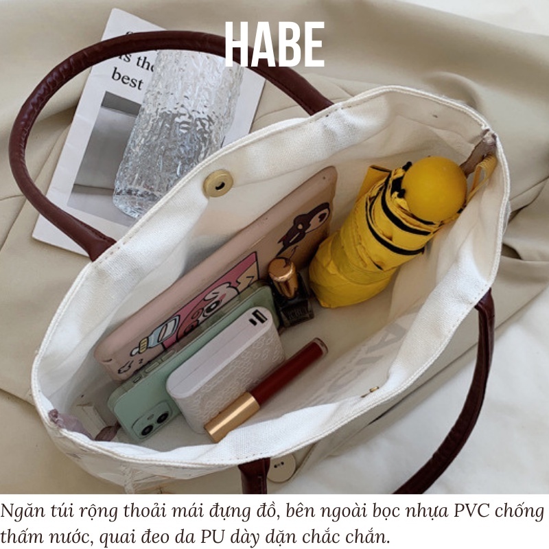 Túi vải đeo vai Hàn Quốc bọc nhựa PVC chống thấm nước, túi tote phong cách Ulzzang HABE TX04