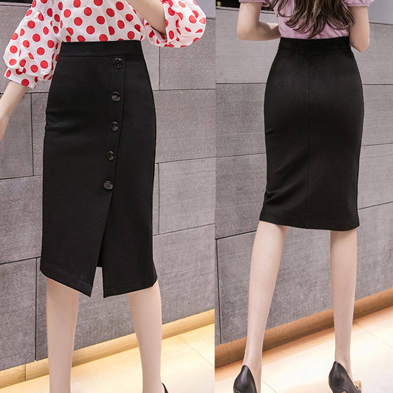 Chân Váy Midi Lưng Cao Màu Đen Thiết Kế Đơn Giản Phong Cách Hàn Quốc Thời Trang Cho Nữ