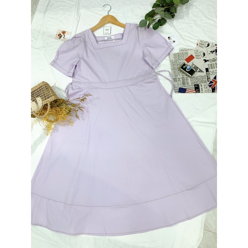 💜Đầm Tím cổ Vuông form rộng dài thắt eo 💜💜vải bao đẹp