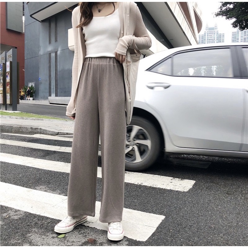 Quần thun lưng cao ống rộng