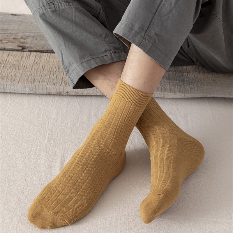Vớ vải cotton ống cao lửng trơn màu xanh dương hải quân giữ ấm dành cho nam