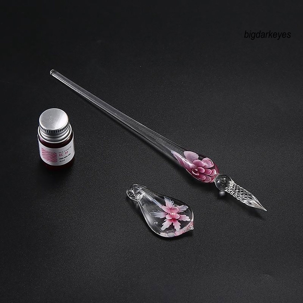 1 Set Bút Viết Thủy Tinh Trong Suốt Trang Trí Hoa Xinh Xắn
