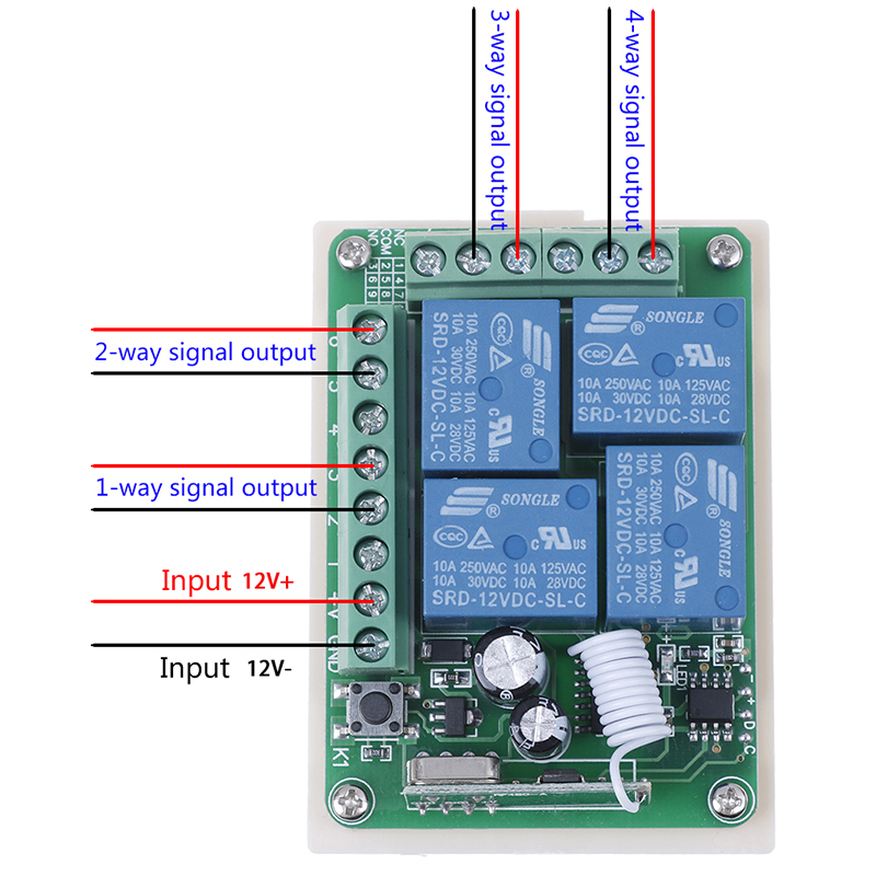 Bo mạch thu hỗ trợ điều khiển từ xa không dây Dc 12v 10a 433mhz 4ch