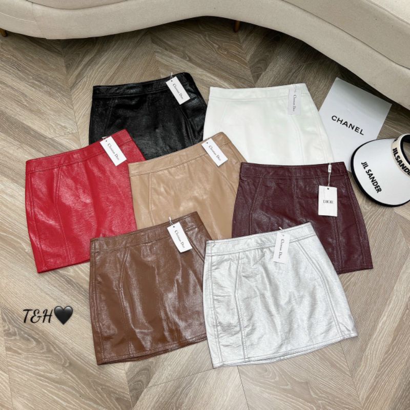 Chân váy da trơn khóa sau hàng QCL1