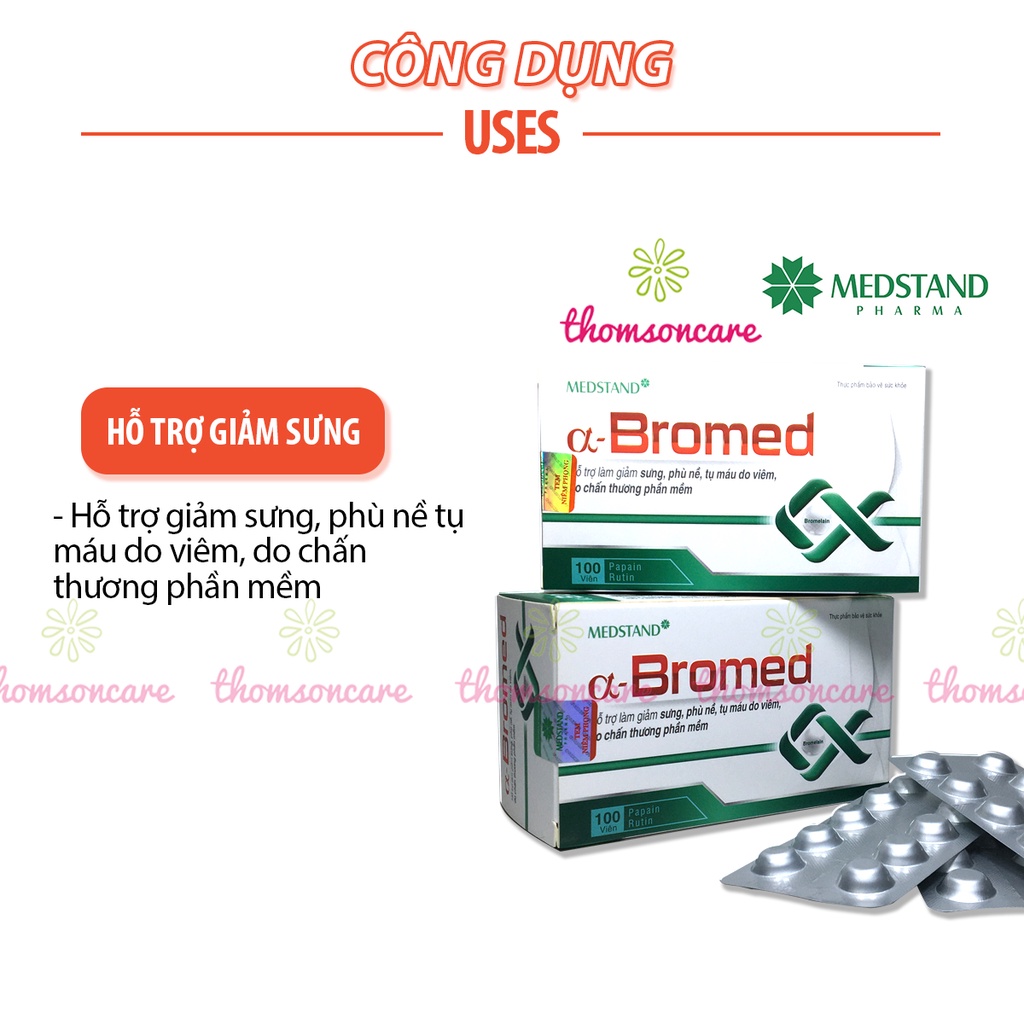 Hỗ trợ giảm sưng, tụ máu, bầm tím do chấn thương A Bromed Alpha Choay từ thảo dược Hộp 100 viên có thêm Rutin C