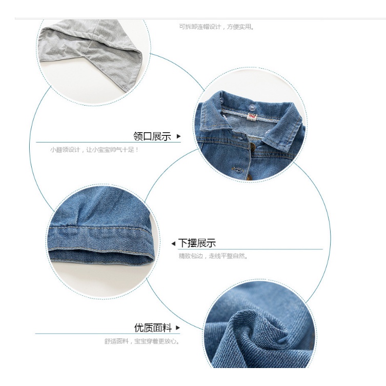 Áo Khoác Denim Màu Trơn Có Mũ Trùm Thời Trang Mùa Xuân Cho Bé Gái