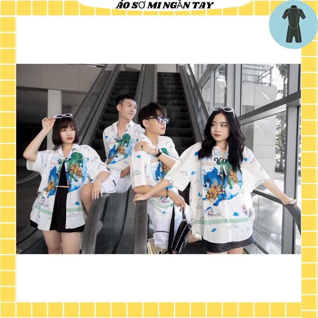 Áo Sơ Mi Tay Ngắn Unisex Cổ Bẻ Phong Cách Hàn Quốc Freesize