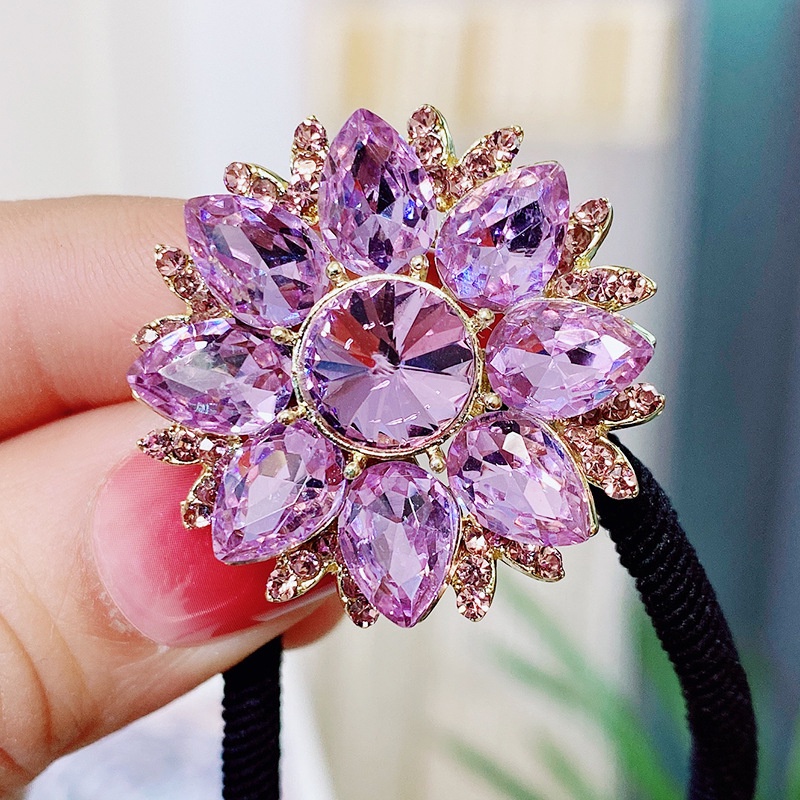 Dây Cột Tóc Đính Đá Hình Hoa Mận Màu Đen Phong Cách Cổ Điển Thời Trang Cho Nữ