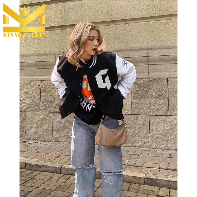 Áo Khoác Bomber Chữ G Gió Thu Đông Unisex - Áo Bomber Chữ Trước Ngực - Form Rộng Freesize Chuẩn Như Ảnh