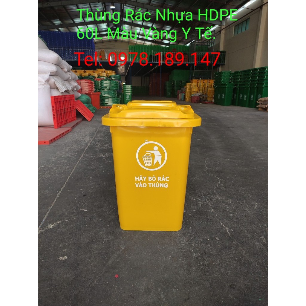 THÙNG RÁC NHỰA HDPE 60L CÓ 4 BÁNH XE - 0978189147