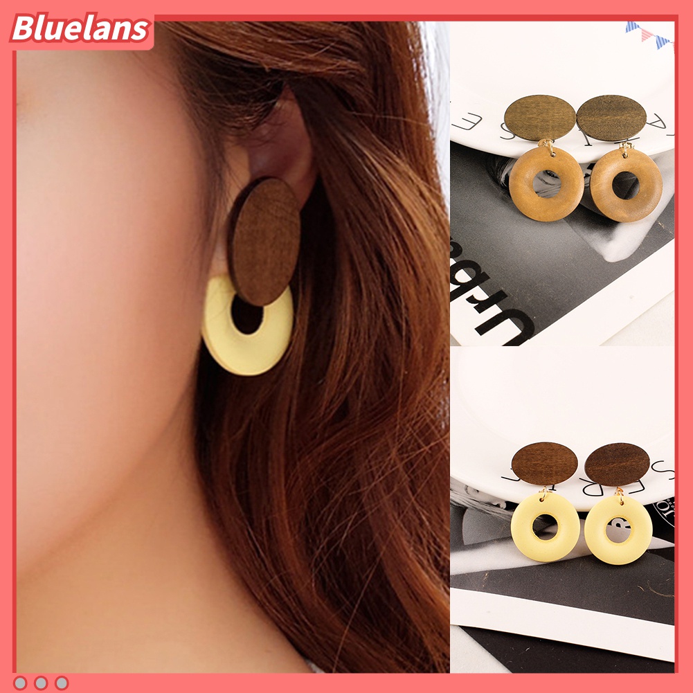Khuyên tai tròn bằng gỗ tự nhiên cổ điển đơn giản thời trang