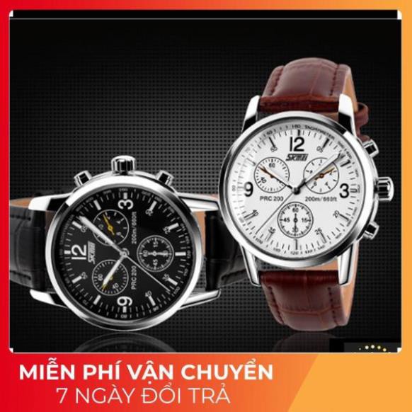 Free ship - Thời trang cao cấp Đồng Hồ Nam Skmei 9070 Dây Da (Có 3 màu: Trắng, Đen, Xanh)