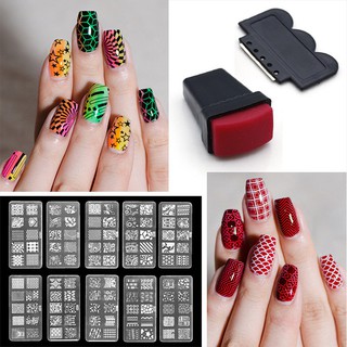 Bộ con lăn in móng tay trang trí kèm dụng cụ cạo sơn và khuôn mẫu