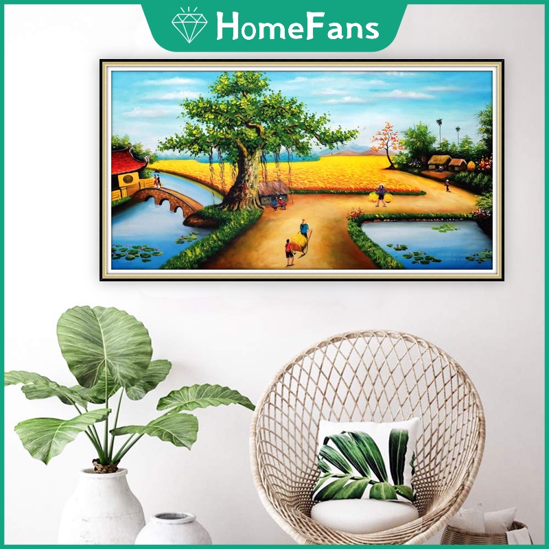 Bộ Tranh Đính Đá 5D Tự Làm Hình Phong Cảnh Làng Quê Kích Thước 90x50cm