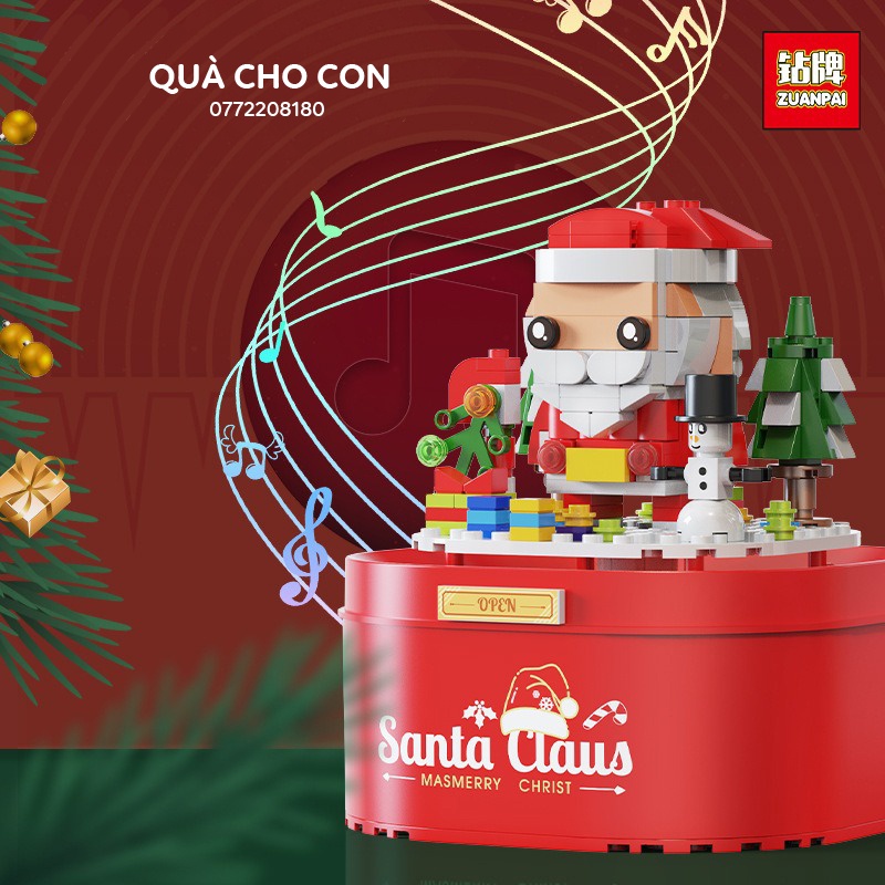 HỘP LEGO PHÁT NHẠC GIÁNG SINH CÓ TUYẾT RƠI MÔ HÌNH NGƯỜI TUYẾT, ÔNG GIÀ NOEL, NGÔI NHÀ BÁNH KẸO (Tặng kèm pin)