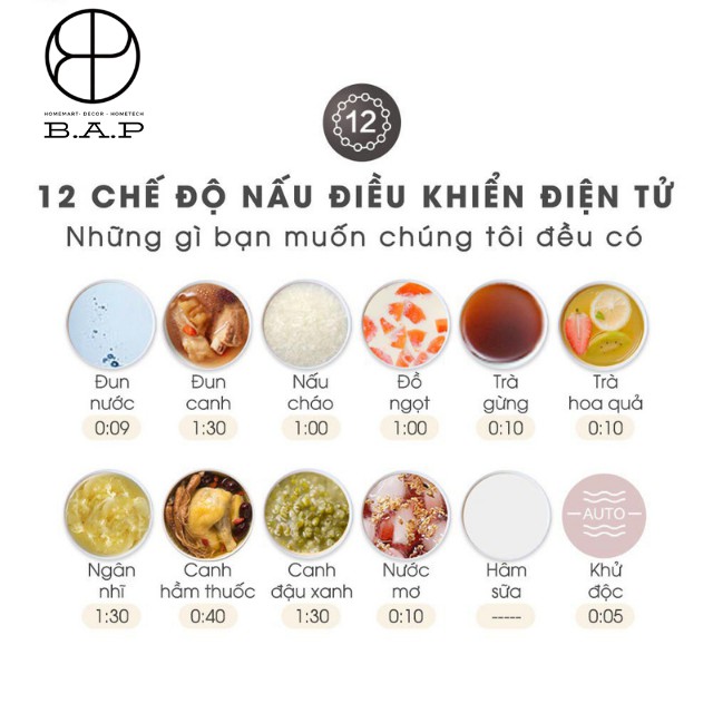 Máy Pha Trà Bear Tự Động Chưng Yến Hầm Canh Nấu Cháo Hầm Thuốc Bắc Dưỡng Sinh Đa Năng 12 Chế Độ Nấu