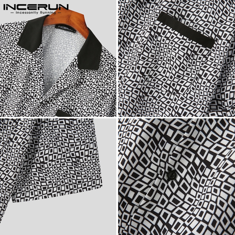 Áo sơ mi INCERUN ngắn tay dáng rộng họa tiết hoa phong cách vintage cho nam